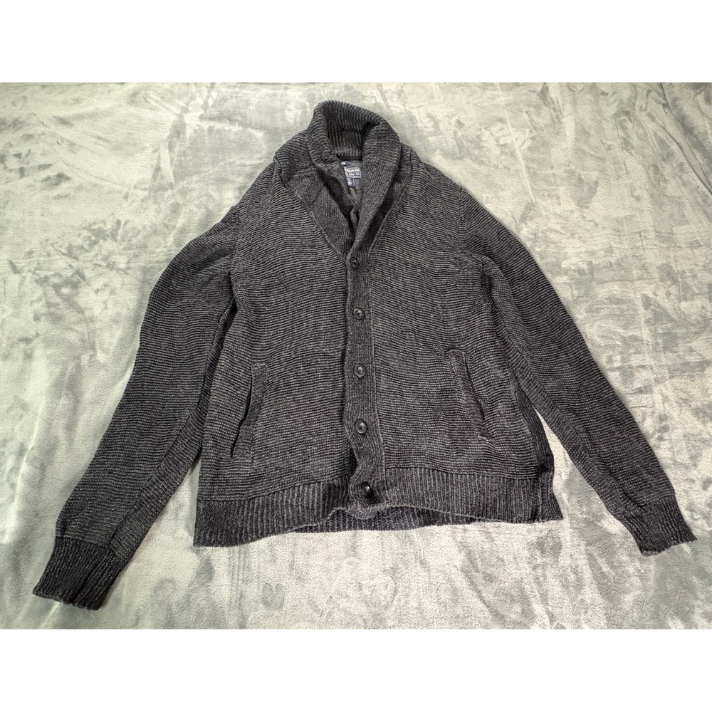 American Rag Mens Large Charcoal Gray Cotton Knit Shawl Collar Cardigan Sweater